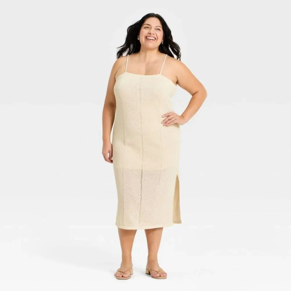 Women's Midi Tape Yarn Sweater Dress - A New Day Cream 2X